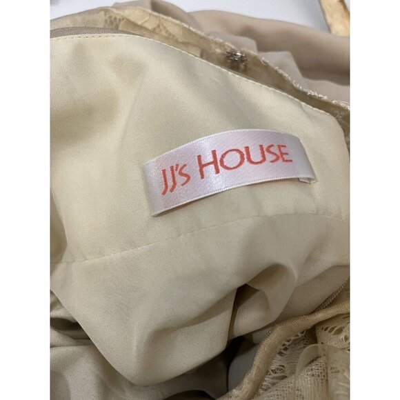 JJ’S House Dress Women 12 Formal Gown Champagne Lace Slit Long Lined Button Back - Picture 9 of 13